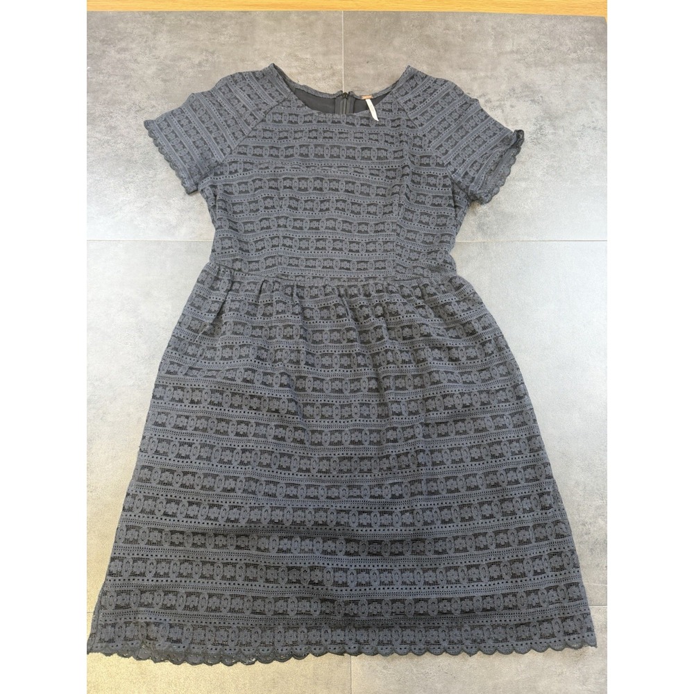 Free People Women's Black Laced Lined Midi A line Dress Size 4